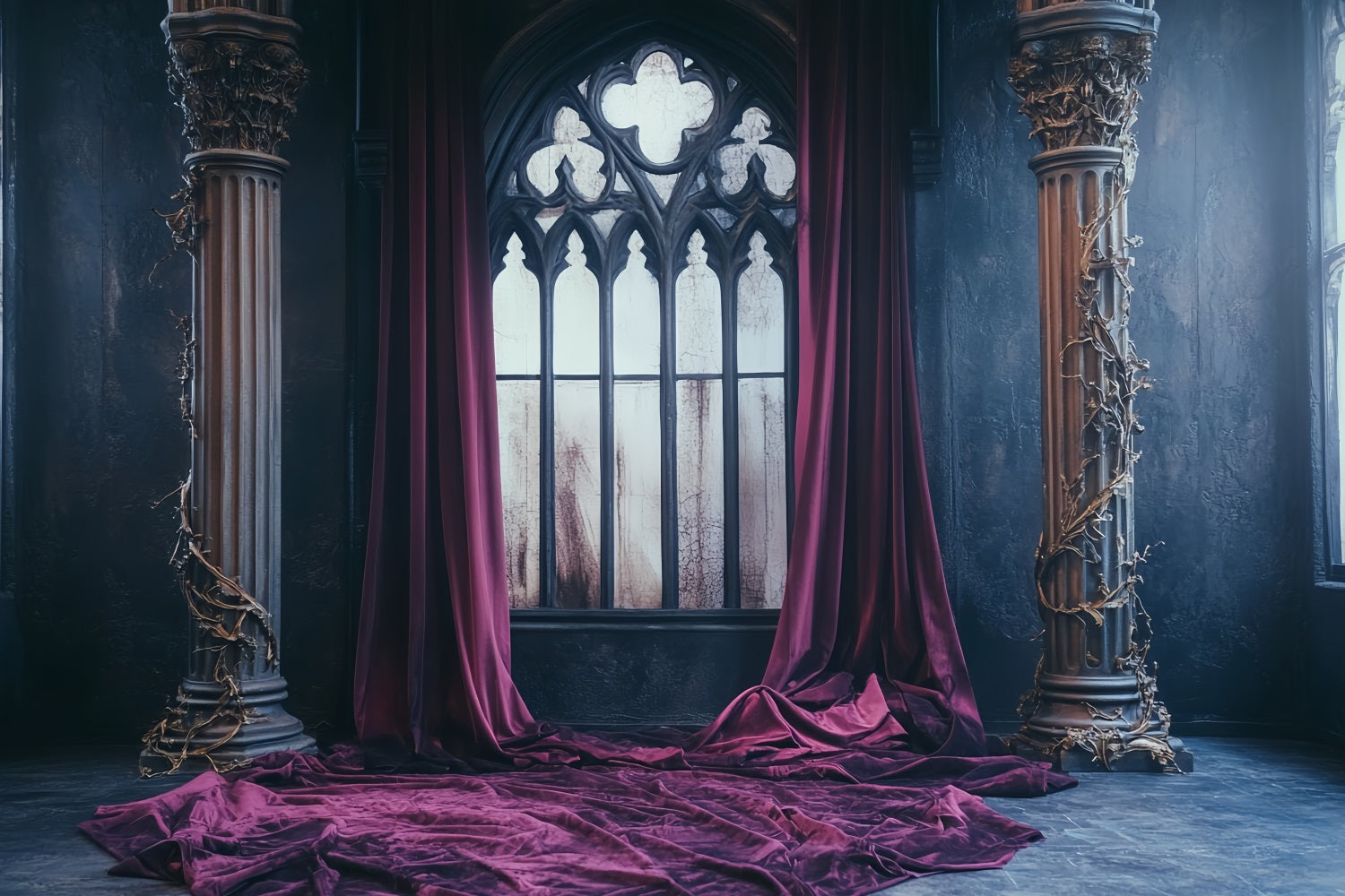 Gothic Backdrop Crimson Velvet Gothic Window Halloween Backdrops UK CSH58-52