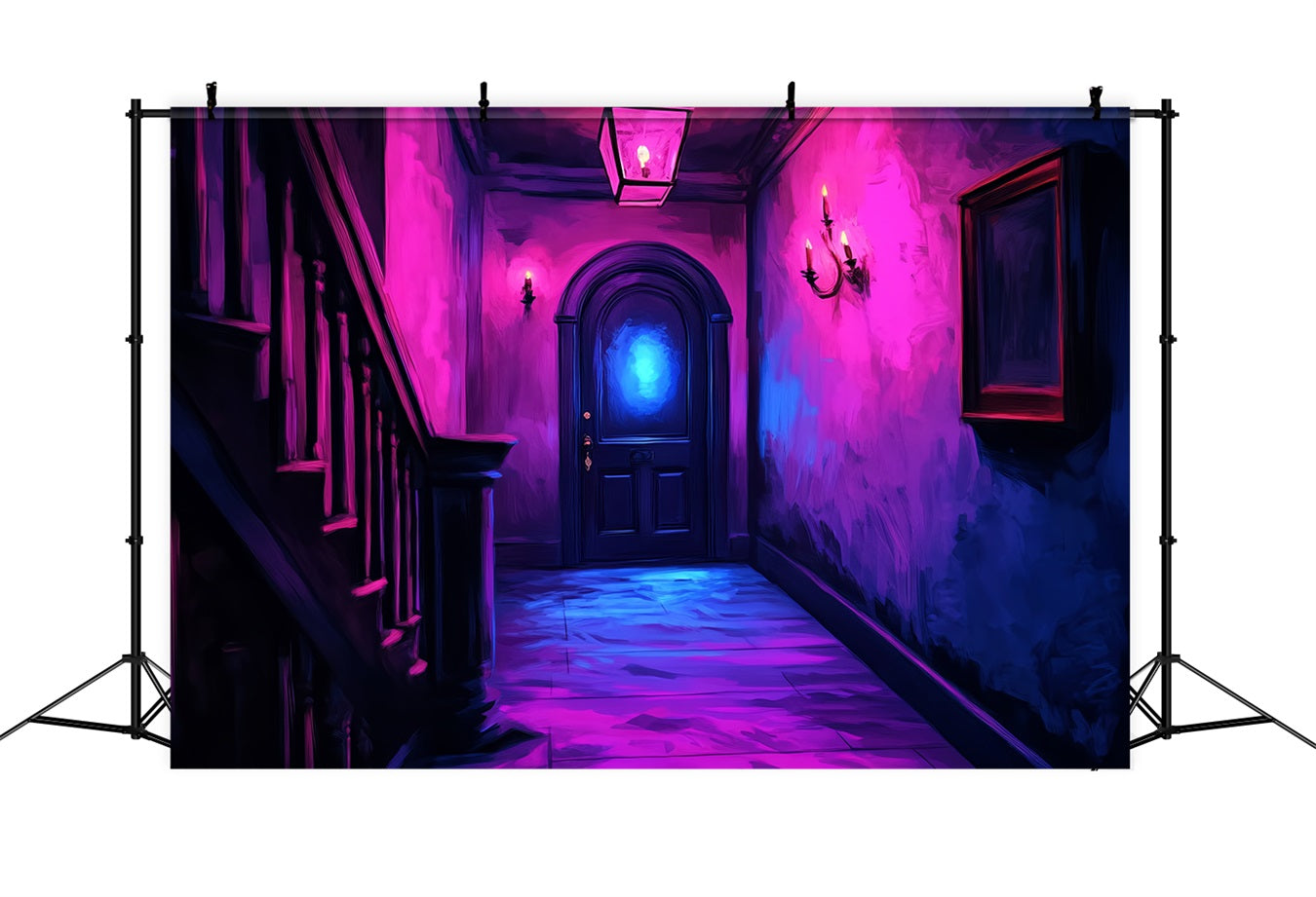 Spooky Backdrop Neon Haunted Corridor Glow Halloween Backdrops UK CSH58-53