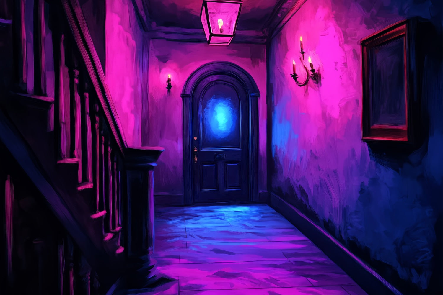 Spooky Backdrop Neon Haunted Corridor Glow Halloween Backdrops UK CSH58-53