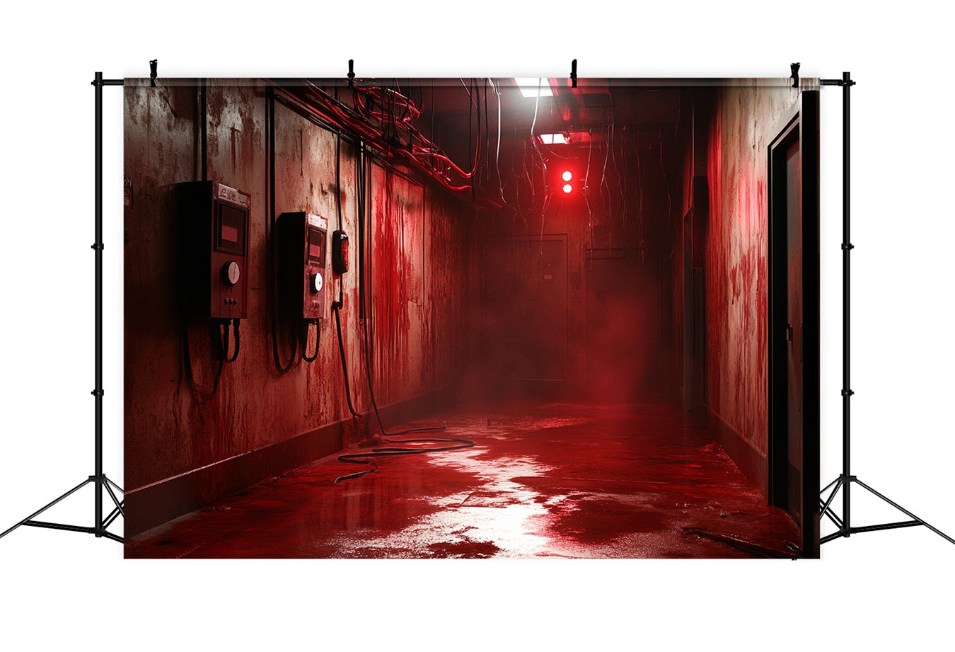 Spooky Backdrop Industrial Dark Red Corridor Halloween Backdrop Ideas UK CSH58-54