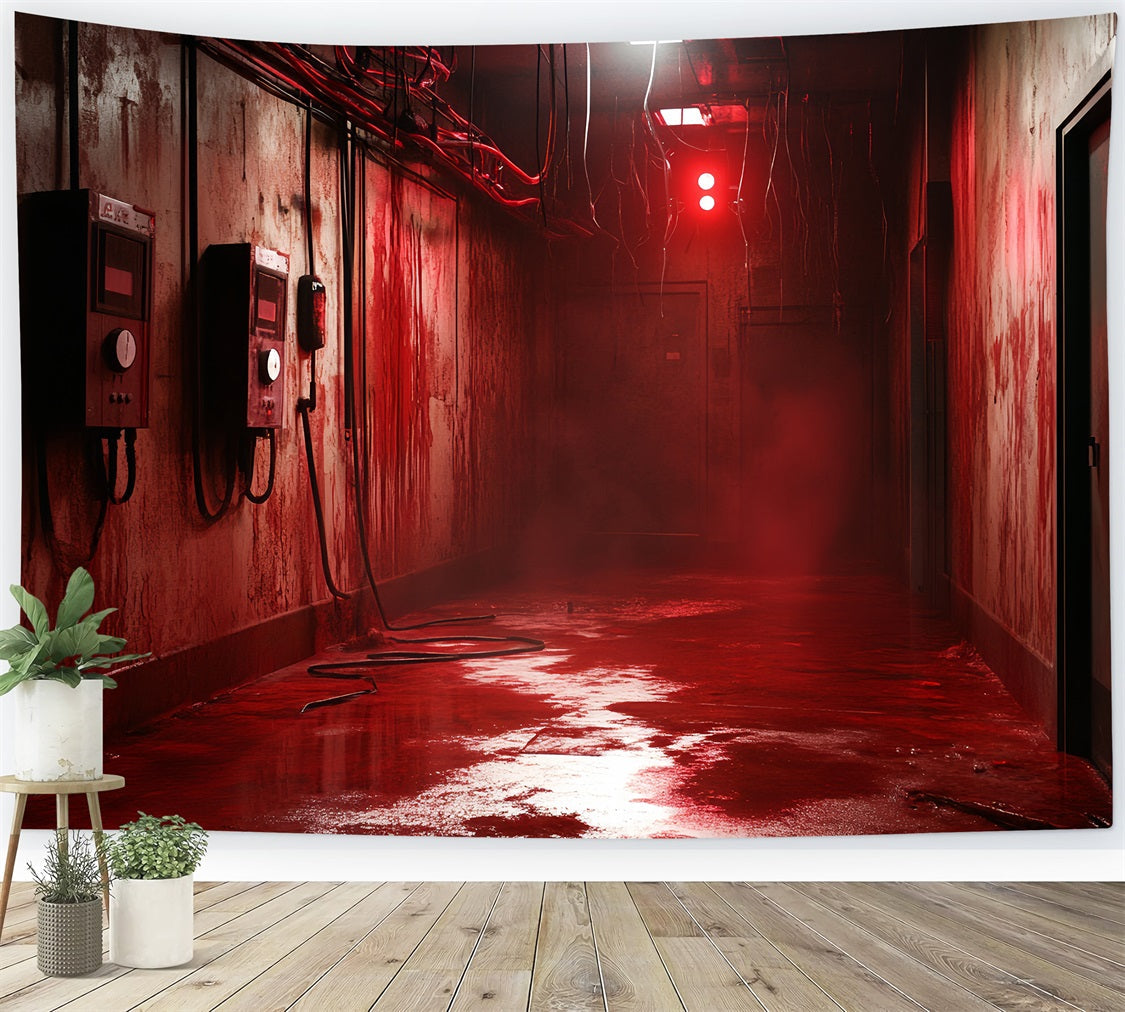 Spooky Backdrop Industrial Dark Red Corridor Halloween Backdrop Ideas UK CSH58-54