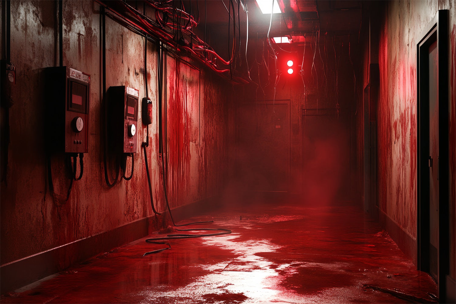 Spooky Backdrop Industrial Dark Red Corridor Halloween Backdrop Ideas UK CSH58-54
