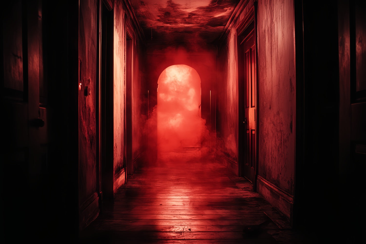 Spooky Backdrop Haunted Red Fog Hallway Halloween Photo Backdrop UK CSH58-55