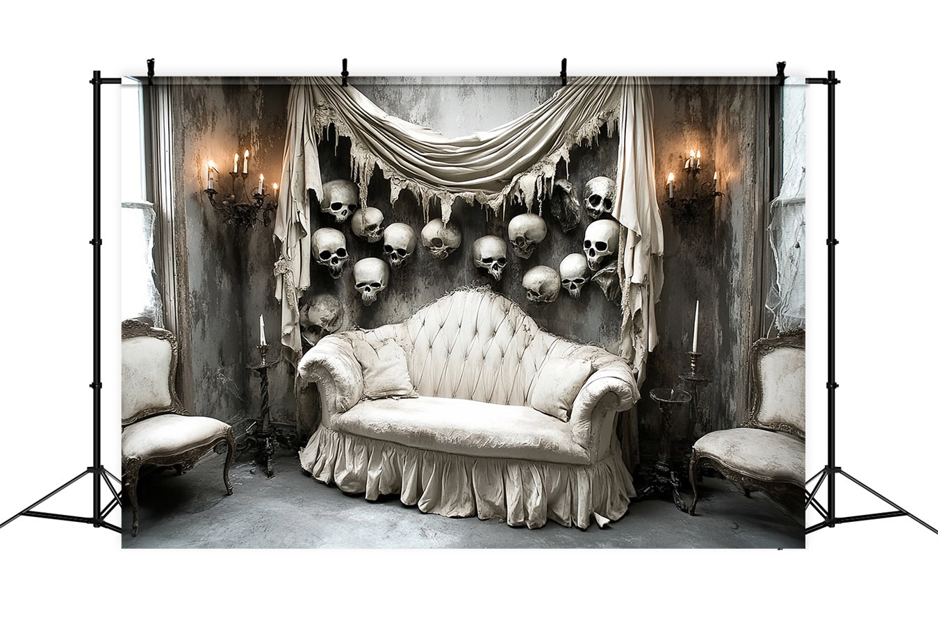 Spooky Backdrop Victorian Sofa Skull Wall Halloween Photography Backdrops UK CSH58-57