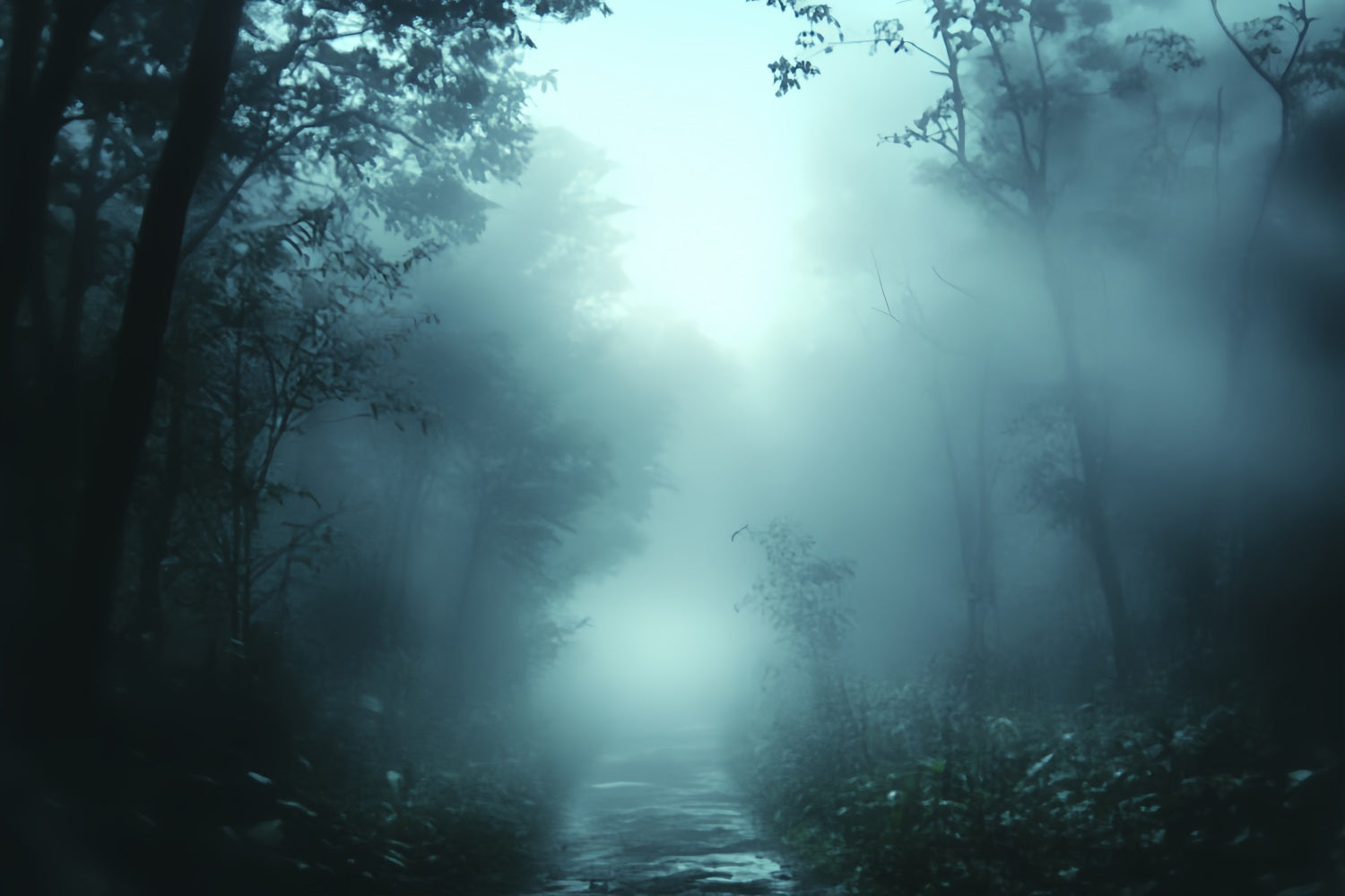 Spooky Backdrop Foggy Midnight Forest Path Halloween Backdrop UK CSH58-59