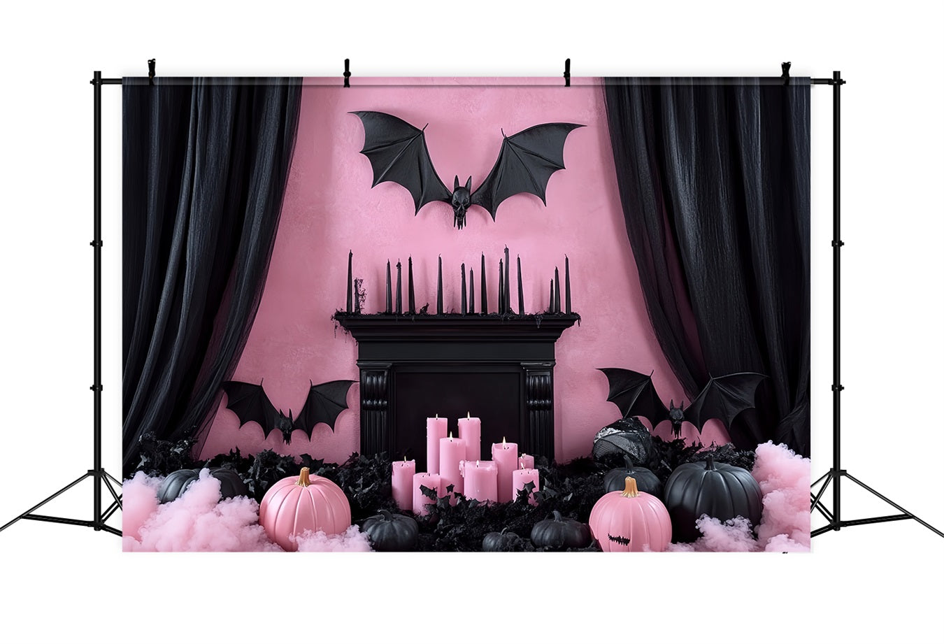 Fireplace Backdrop Pink Gothic Bat Mantel Halloween Backdrops UK CSH58-61