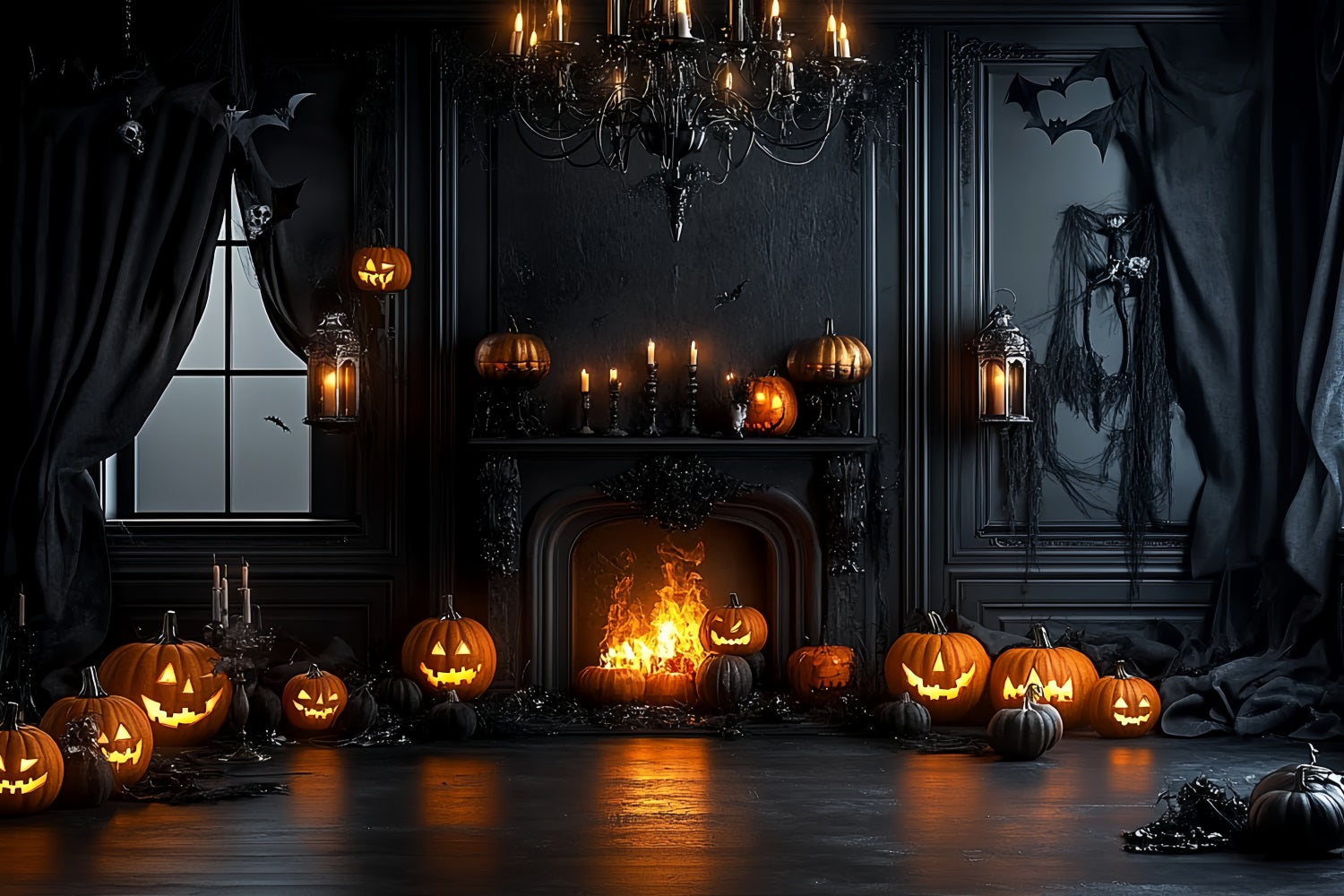 Fireplace Backdrop Pumpkin Fireplace Gothic Room Halloween Backdrop UK CSH58-66