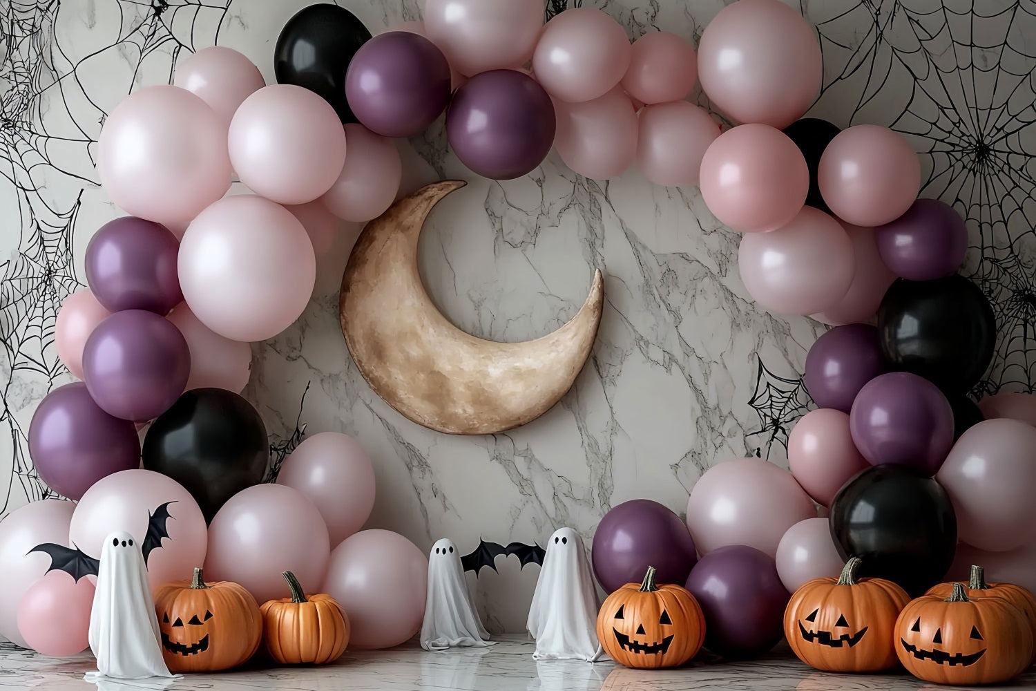 Moon Backdrop Pink Balloon Moon Arch Halloween Photo Backdrop Ideas UK CSH58-67
