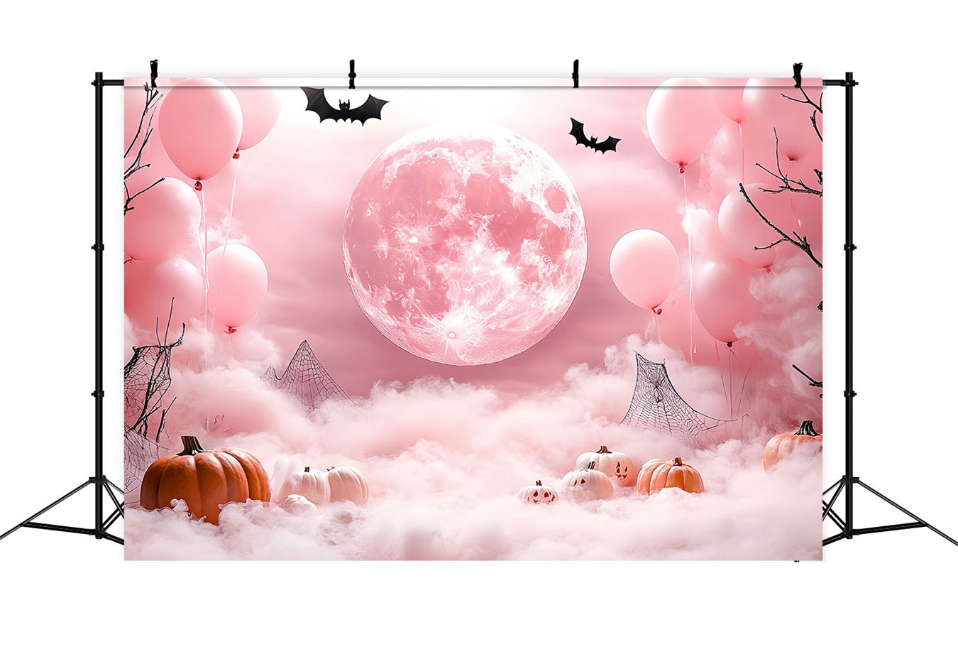 Moon Backdrop Foggy Pink Moonlight Pumpkins Halloween Backdrop UK CSH58-68