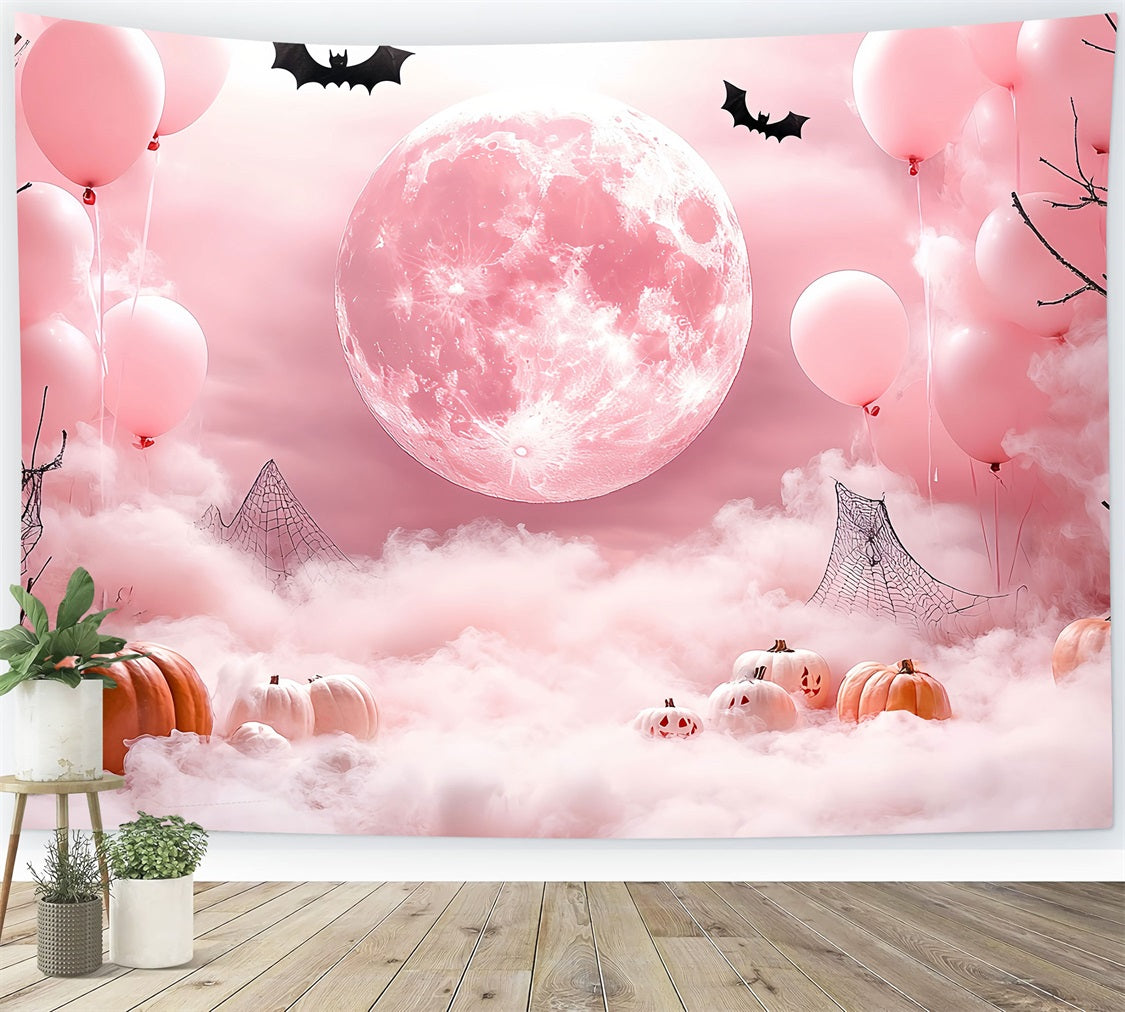 Moon Backdrop Foggy Pink Moonlight Pumpkins Halloween Backdrop UK CSH58-68