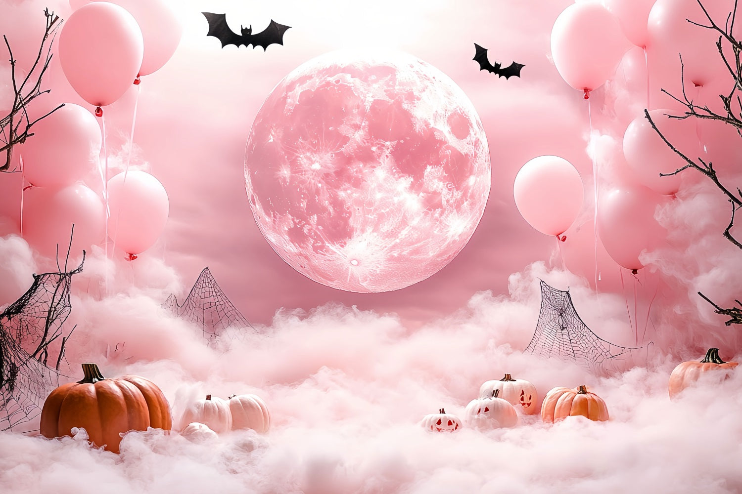 Moon Backdrop Foggy Pink Moonlight Pumpkins Halloween Backdrop UK CSH58-68