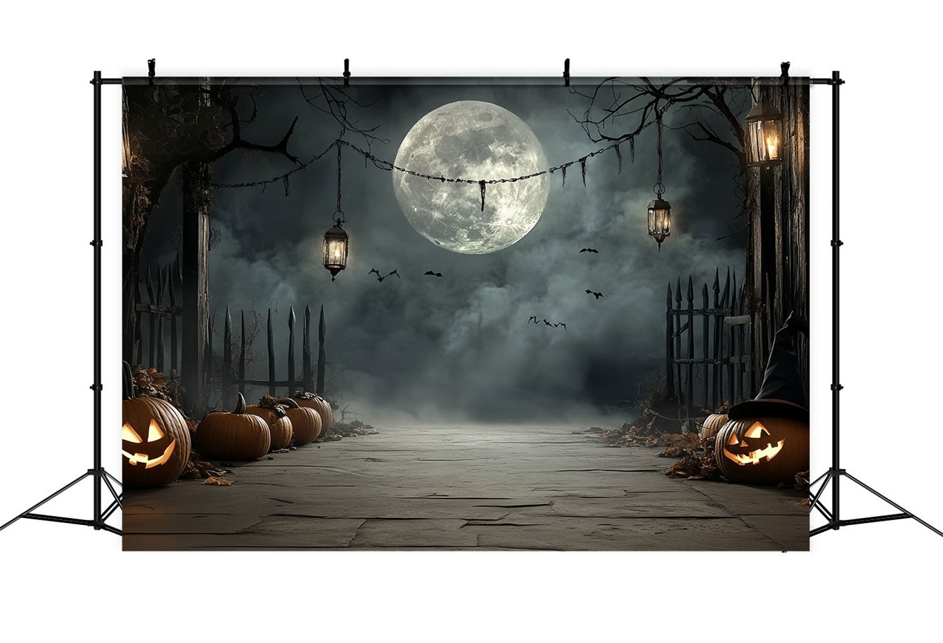 Moon Backdrop Pumpkin Lantern Moonlit Path Halloween Backdrop Ideas UK CSH58-72