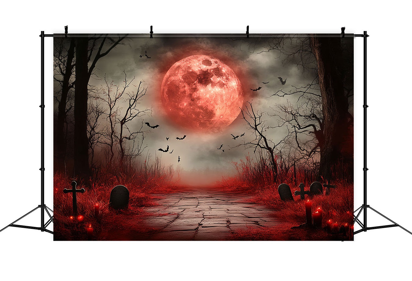Moon Backdrop Blood Moon Haunted Graveyard Halloween Backdrop UK CSH58-73