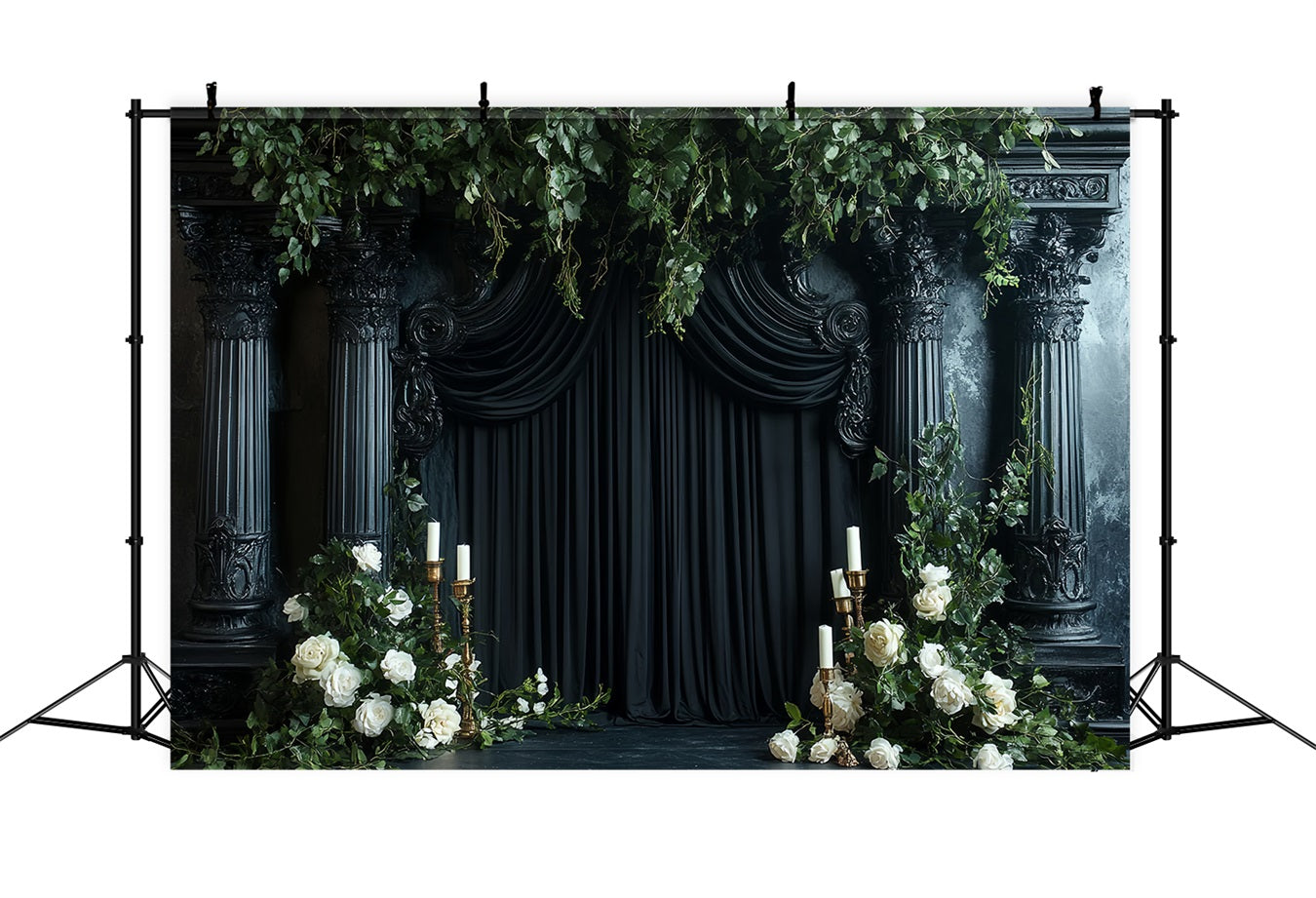 Dark Backdrop Black Pillar Roses Candles Halloween Backdrop for Photos UK CSH58-77