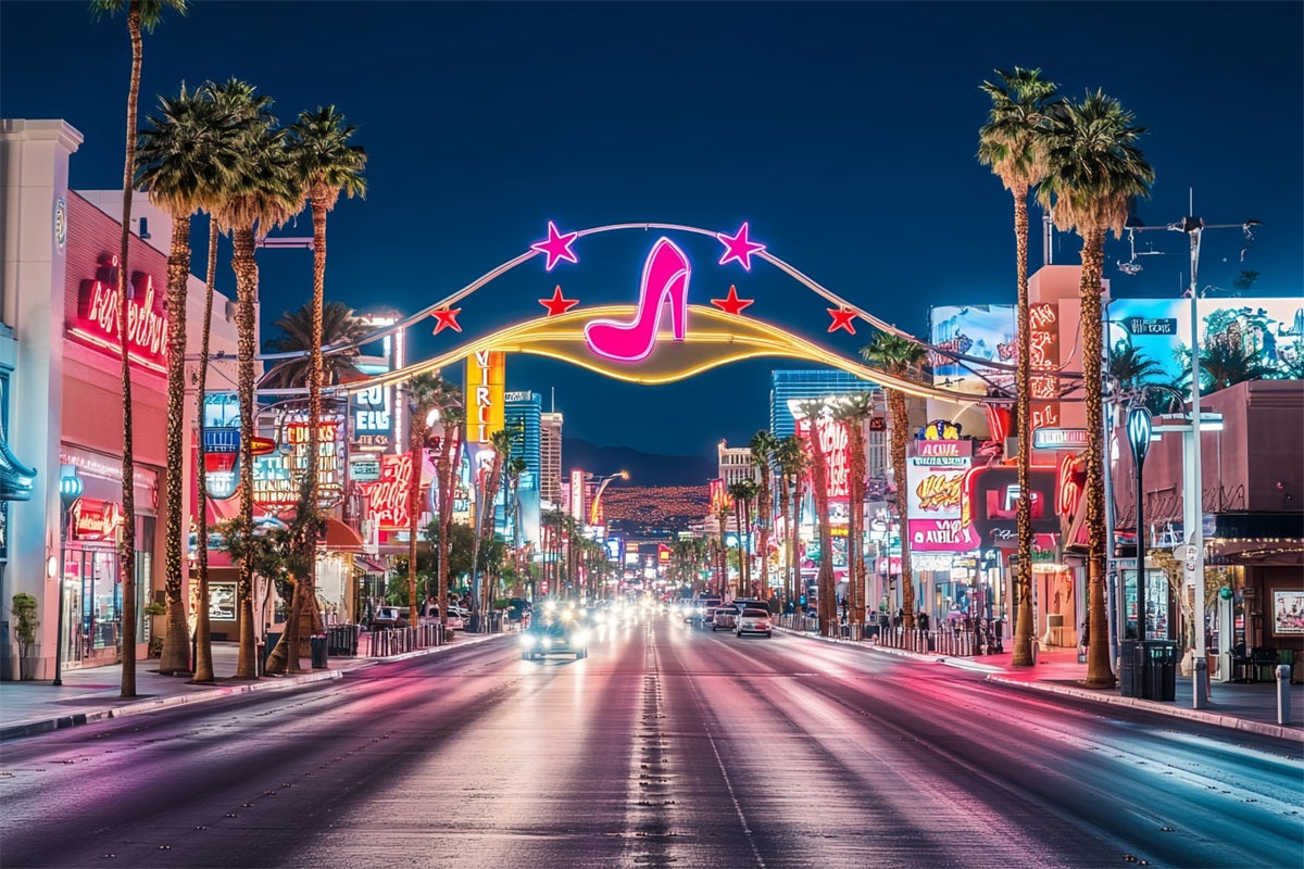 Las Vegas Backdrop Pink Disco High Heels Neon Street Las Vegas Photo backdrop UK CSH58-8