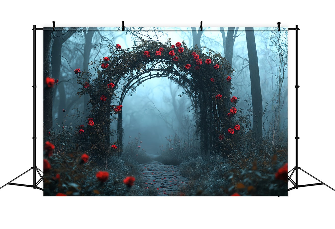 Dark Backdrop Red Rose Gothic Archway Halloween Photo Backdrops UK CSH58-80