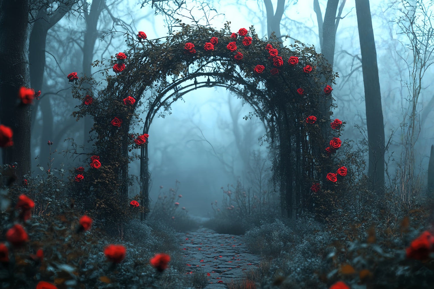 Dark Backdrop Red Rose Gothic Archway Halloween Photo Backdrops UK CSH58-80