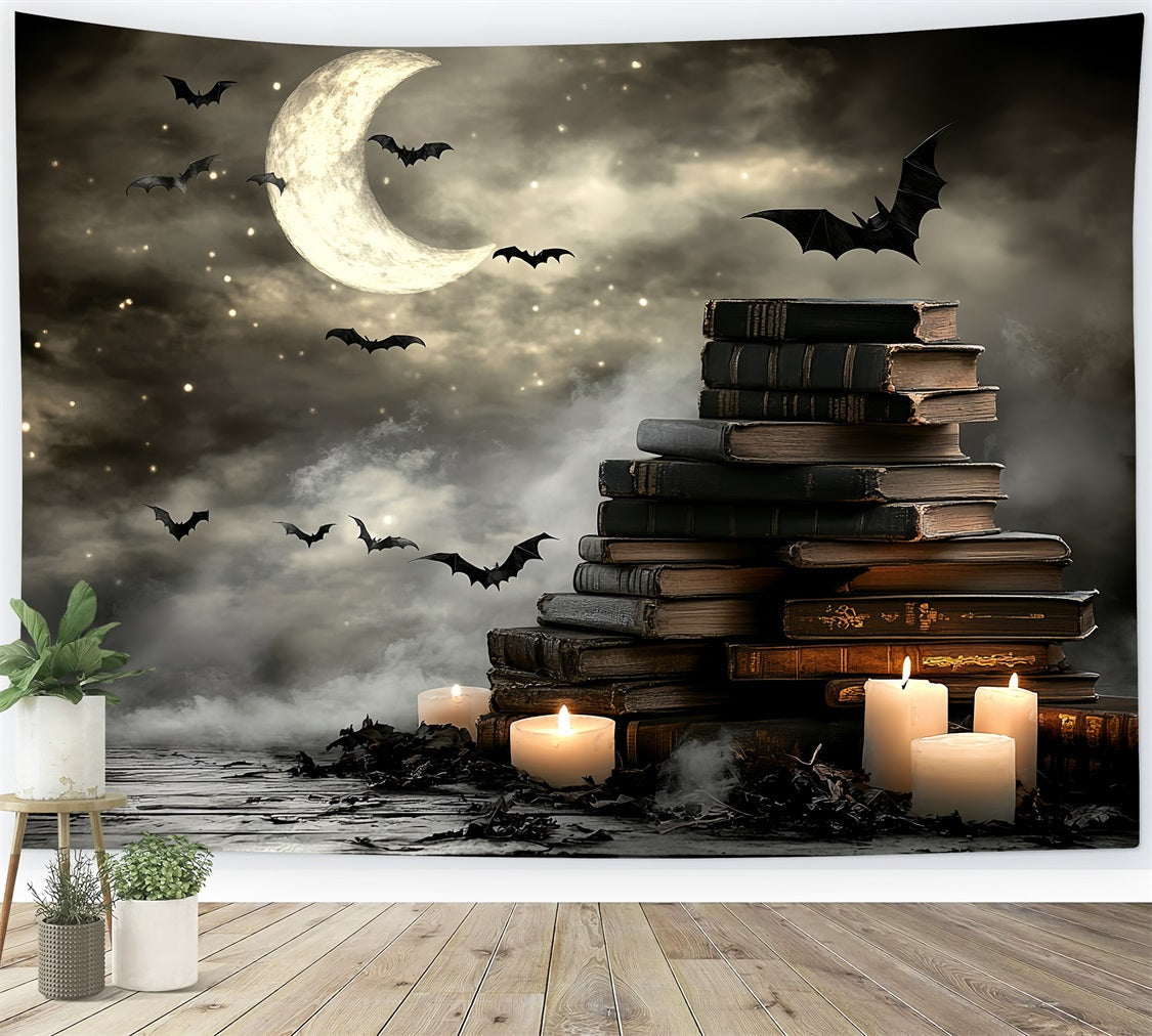 Night Sky Backdrop Crescent Moon Bats Books Candles Halloween Backdrops UK CSH58-86