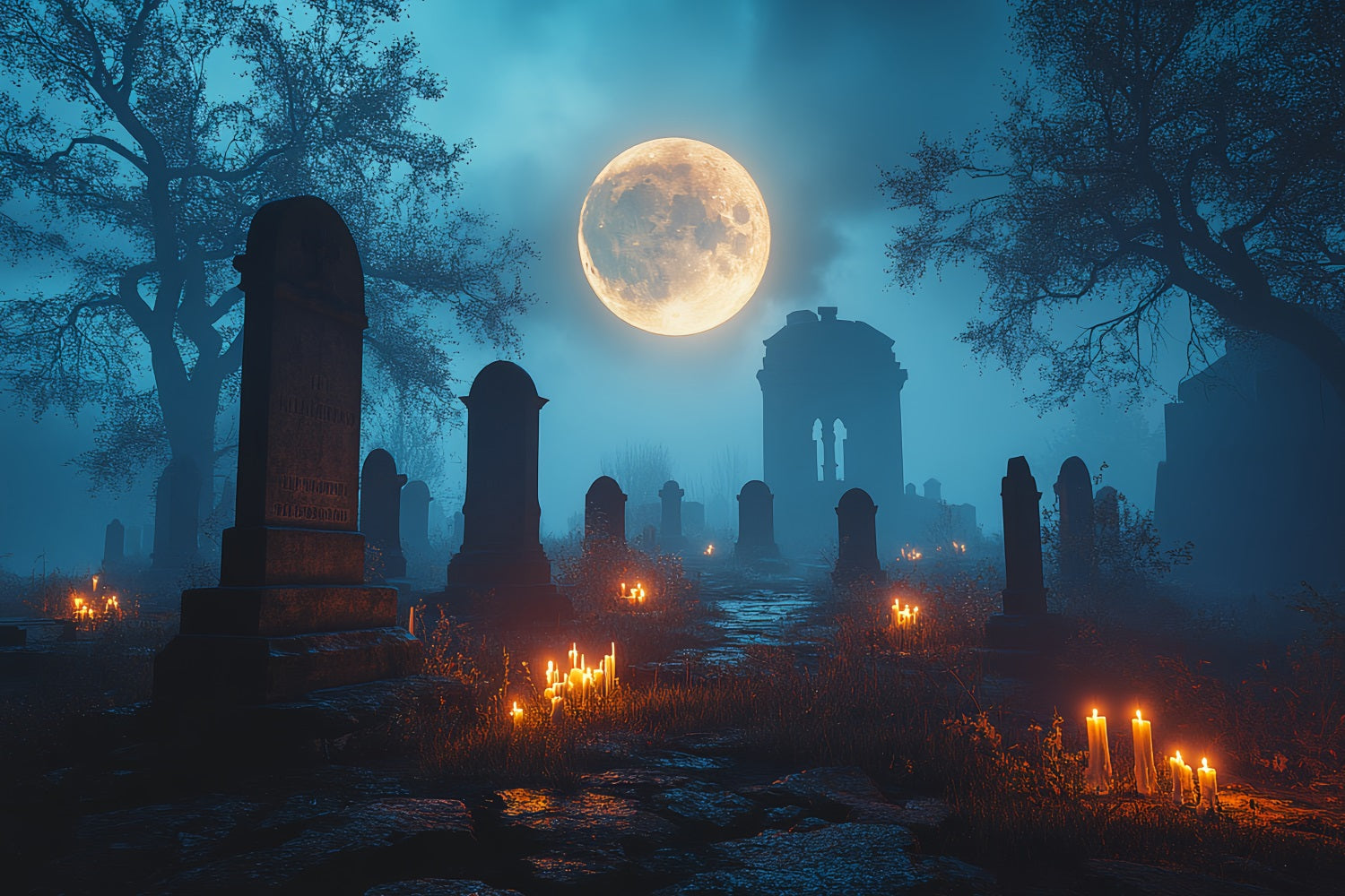 Cemetery Backdrop Graveyard Full Moon Glow Halloween Backdrop Ideas UK CSH58-93