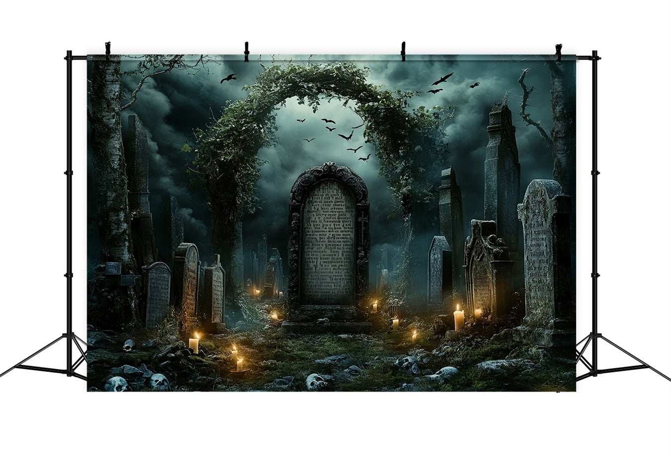 Graveyard Backdrop Ivy Arch Tombstones Halloween Backdrop Ideas UK CSH58-98