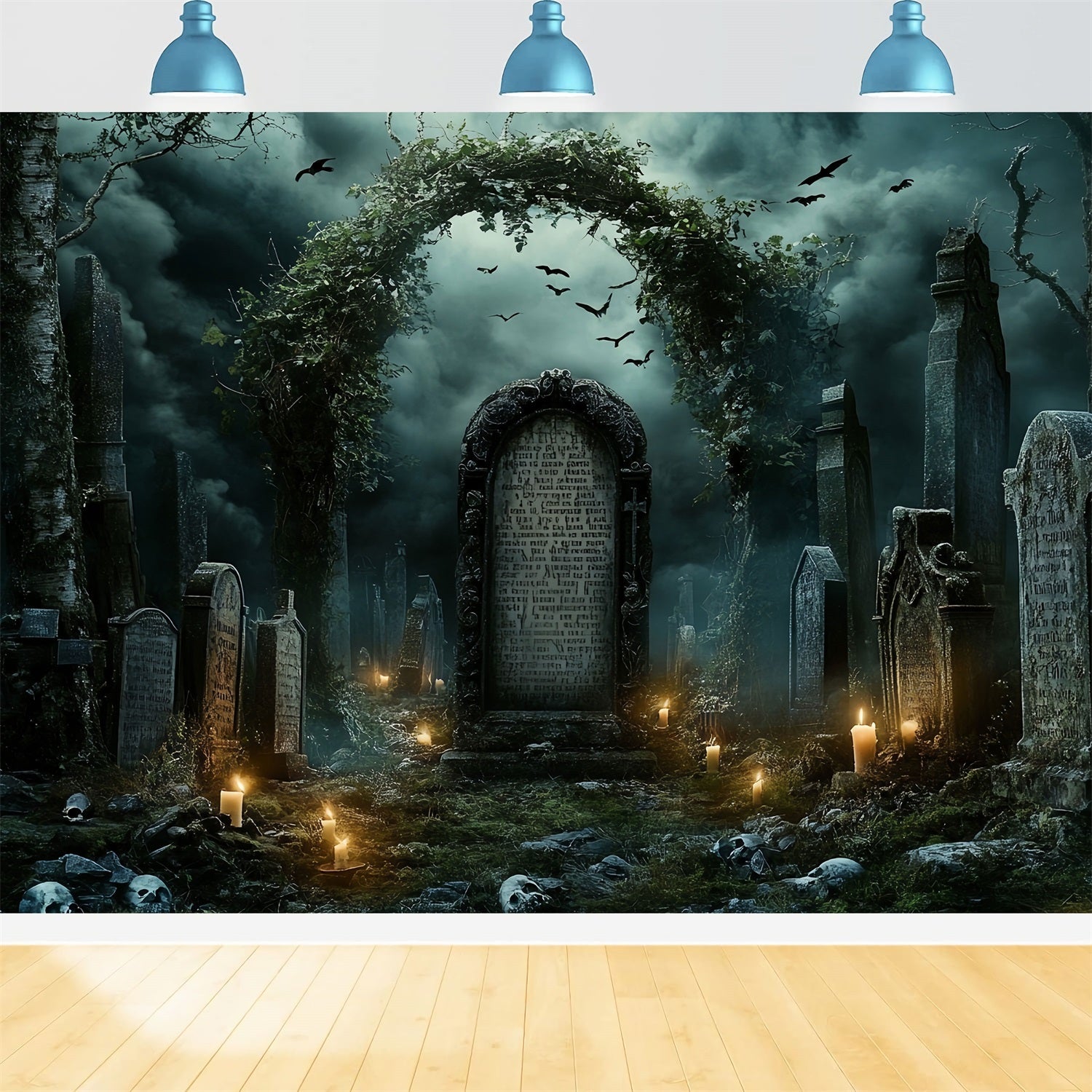 Graveyard Backdrop Ivy Arch Tombstones Halloween Backdrop Ideas UK CSH58-98