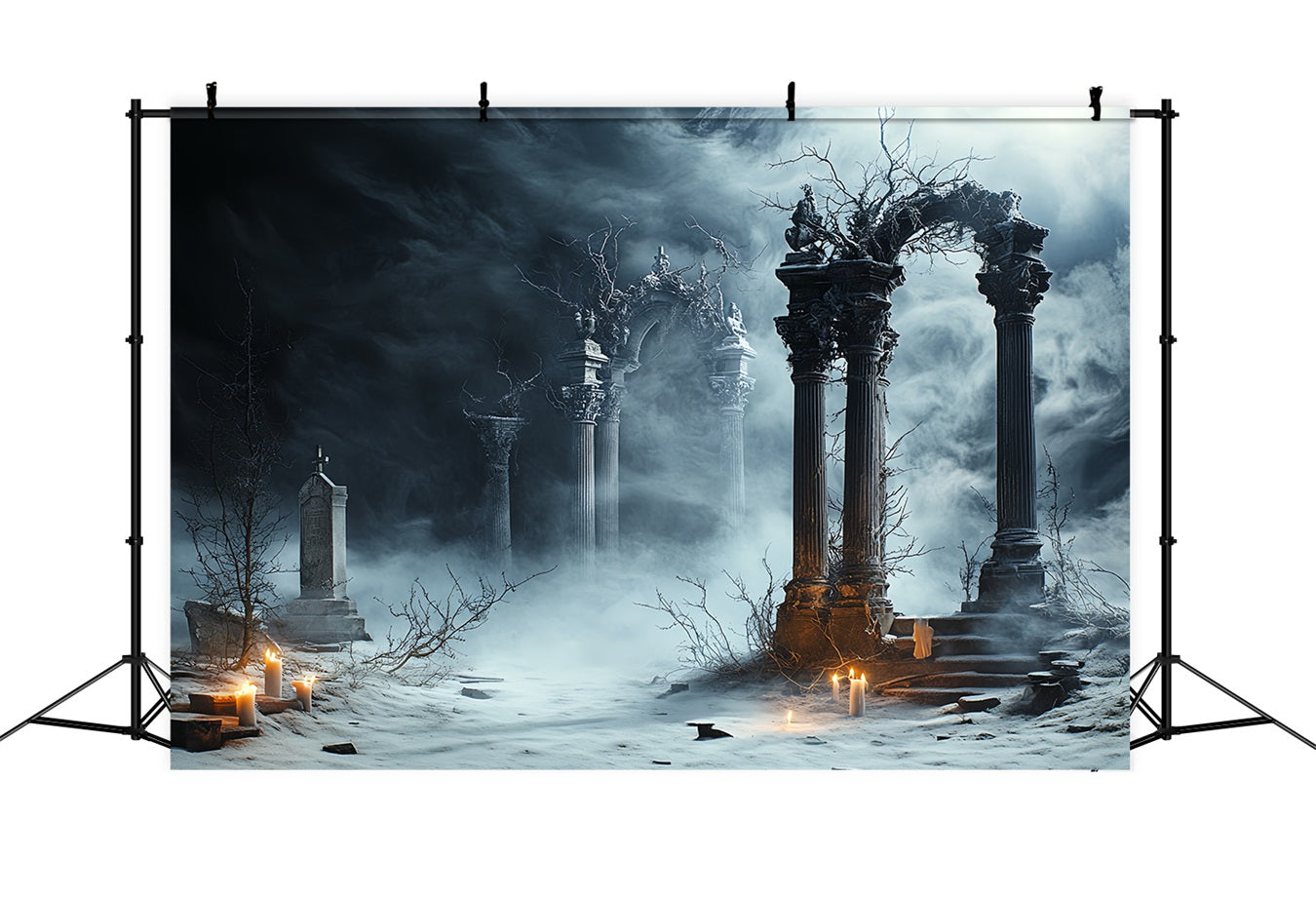 Graveyard Backdrop Candlelit Gothic Ruins Halloween Backdrops for Photos UK CSH58-99