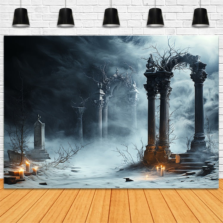 Graveyard Backdrop Candlelit Gothic Ruins Halloween Backdrops for Photos UK CSH58-99