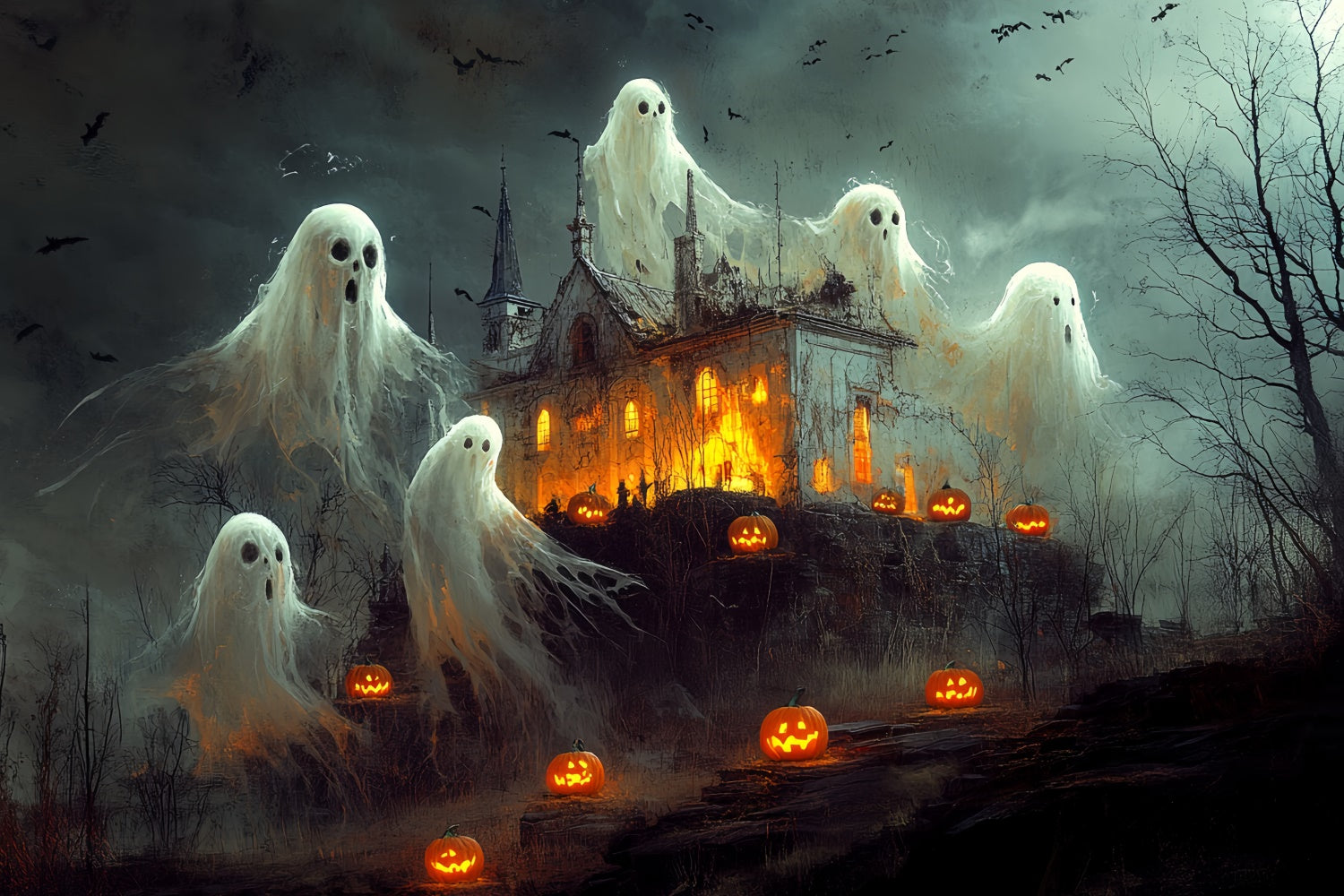 Scary Halloween Backdrop Ghost Parade Pumpkin Path Backdrop UK CSH6-101