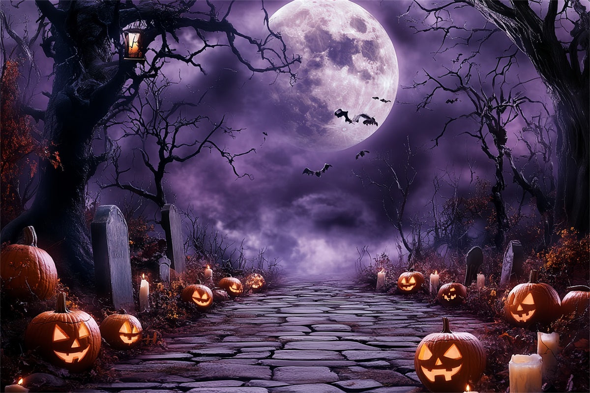 Halloween Moon Backdrop Midnight Glow Tombstone Backdrop UK CSH6-102