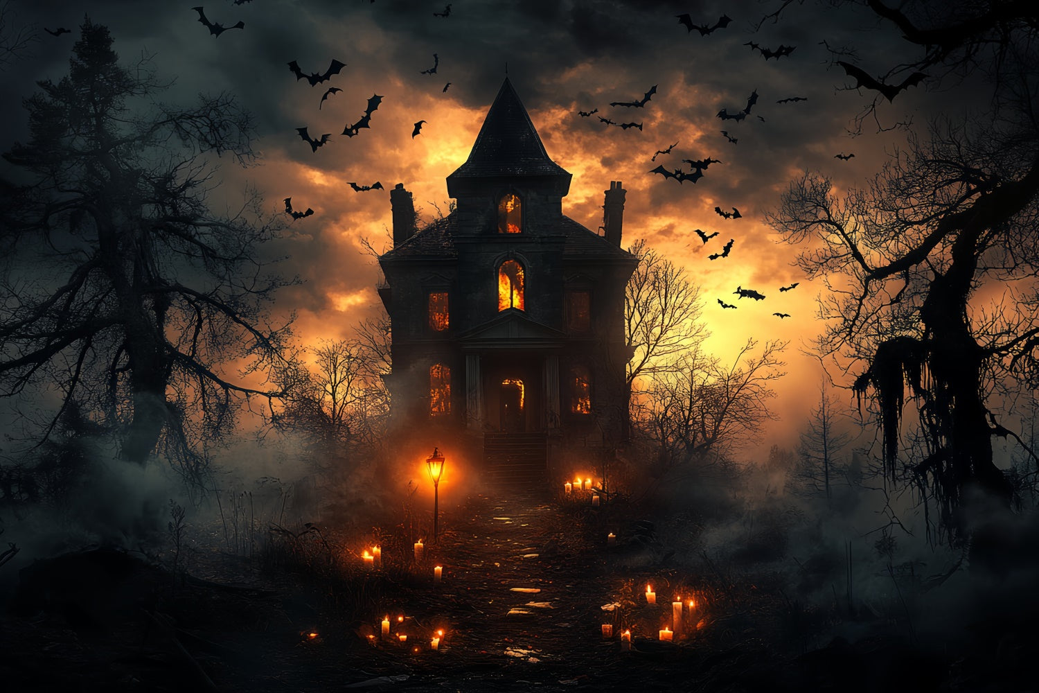 Halloween Backdrop Haunted Twilight Horror House Backdrop UK CSH6-104