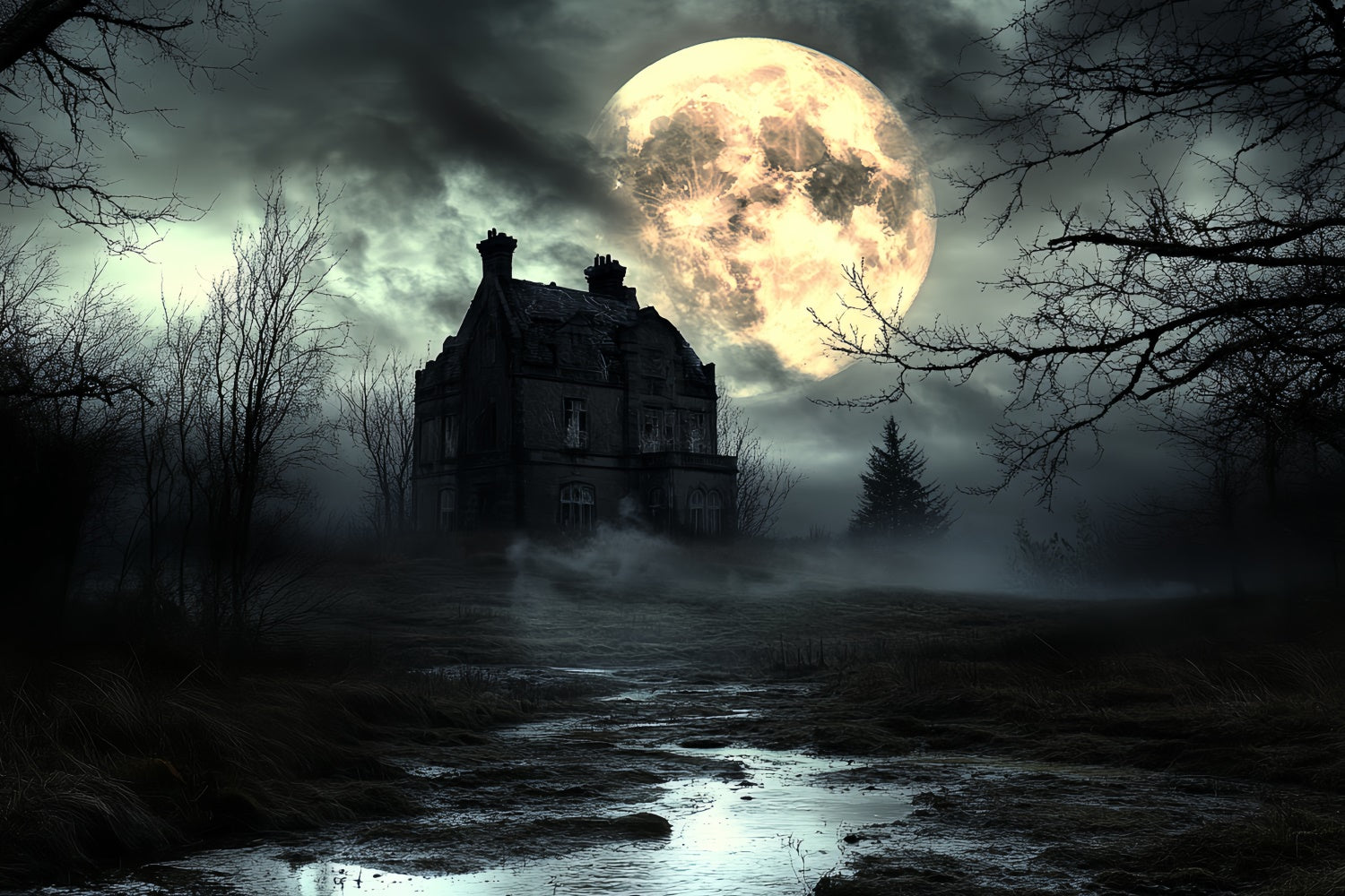 Halloween Moon Backdrop Fog Moon Horror Night Backdrop UK CSH6-105