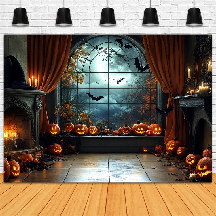 Halloween Photo Backdrop Moonlit Pumpkin Parlor Backdrop UK CSH6-106