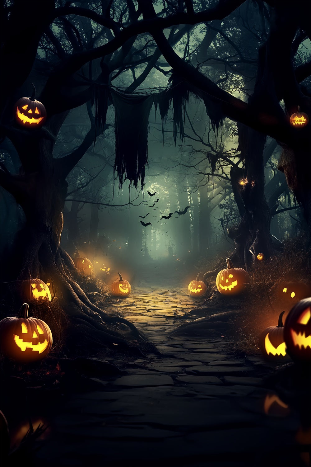 Spooky Forest Backdrop Haunted Pumpkin Trail Halloween Backdrop UK CSH6-109