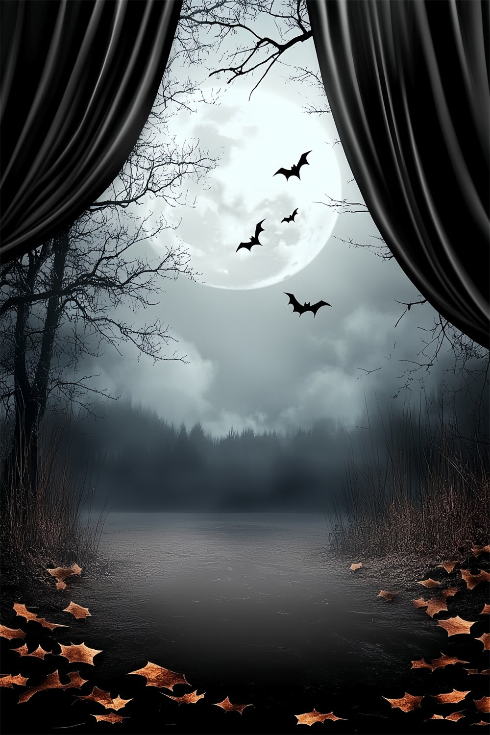 Halloween Moon Backdrop Moonlit Curtain Shadows Backdrop UK CSH6-110