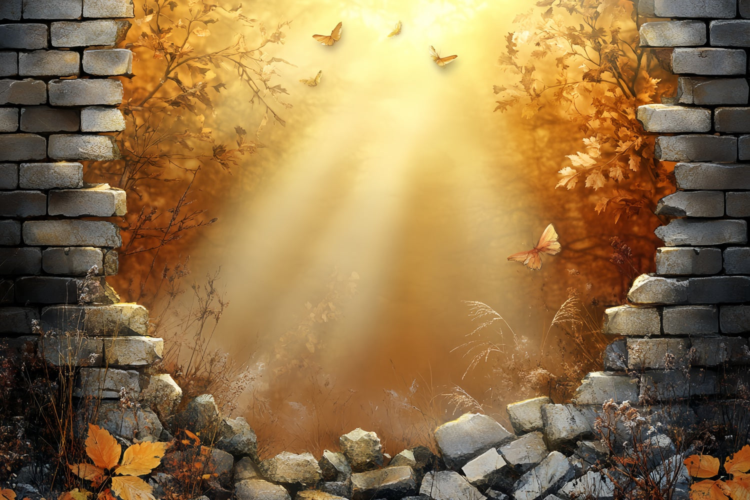 Autumn Backdrop Fall Butterfly Scene Brick Backdrops UK CSH6-136