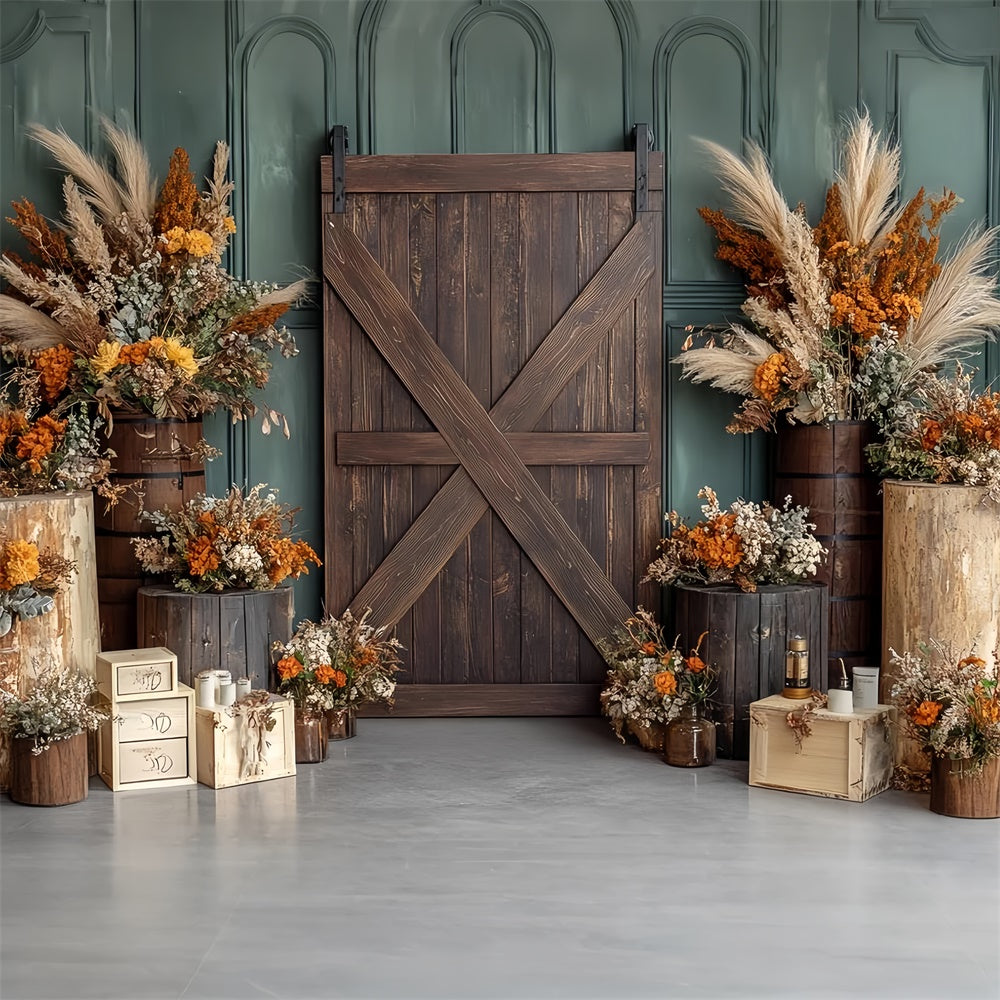 Barn Door Backdrop Country Charm Floral Fall Backdrops UK CSH6-189