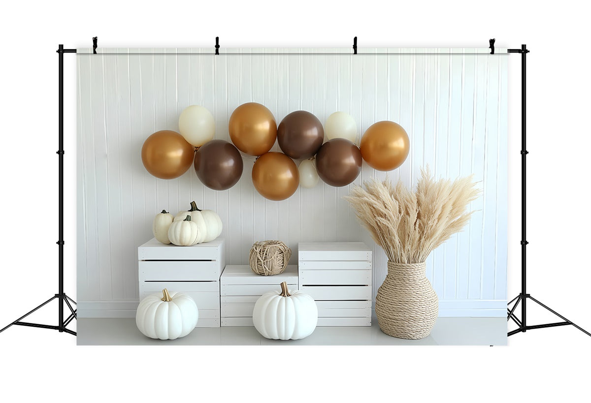Boho Backdrop Cream Pumpkin Balloon Fall Photo Backdrops UK CSH6-196