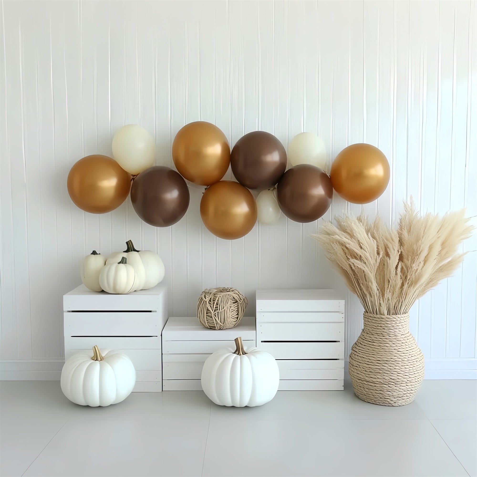 Boho Backdrop Cream Pumpkin Balloon Fall Photo Backdrops UK CSH6-196