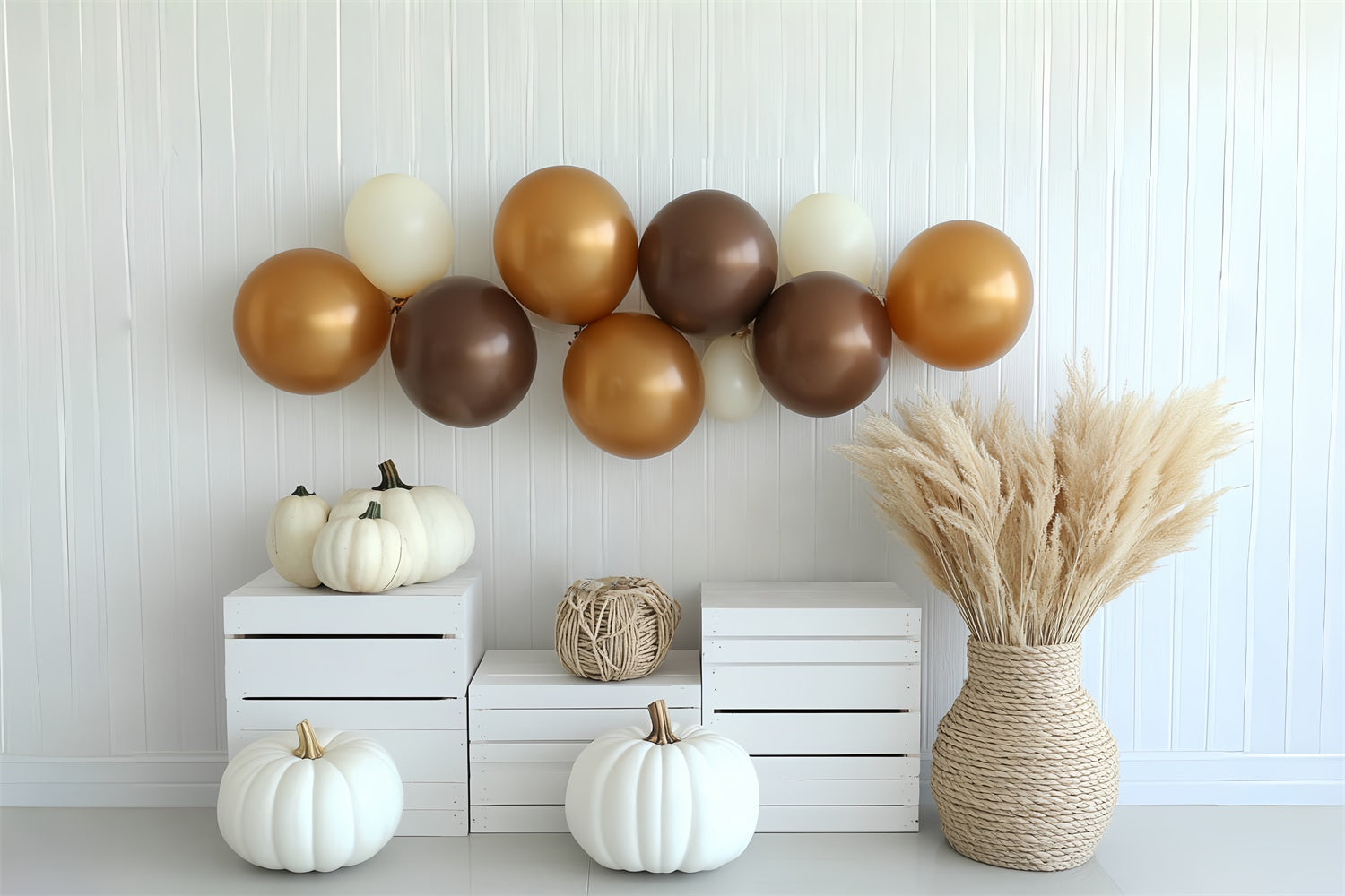 Boho Backdrop Cream Pumpkin Balloon Fall Photo Backdrops UK CSH6-196