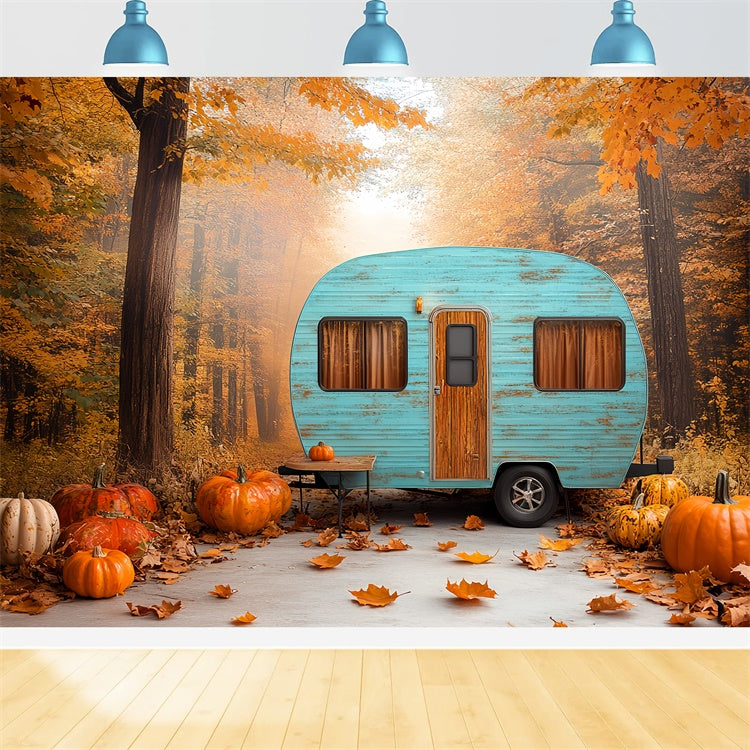 Forest Photo Backdrop Pumpkin Forest Camper Fall Backdrops UK CSH6-200
