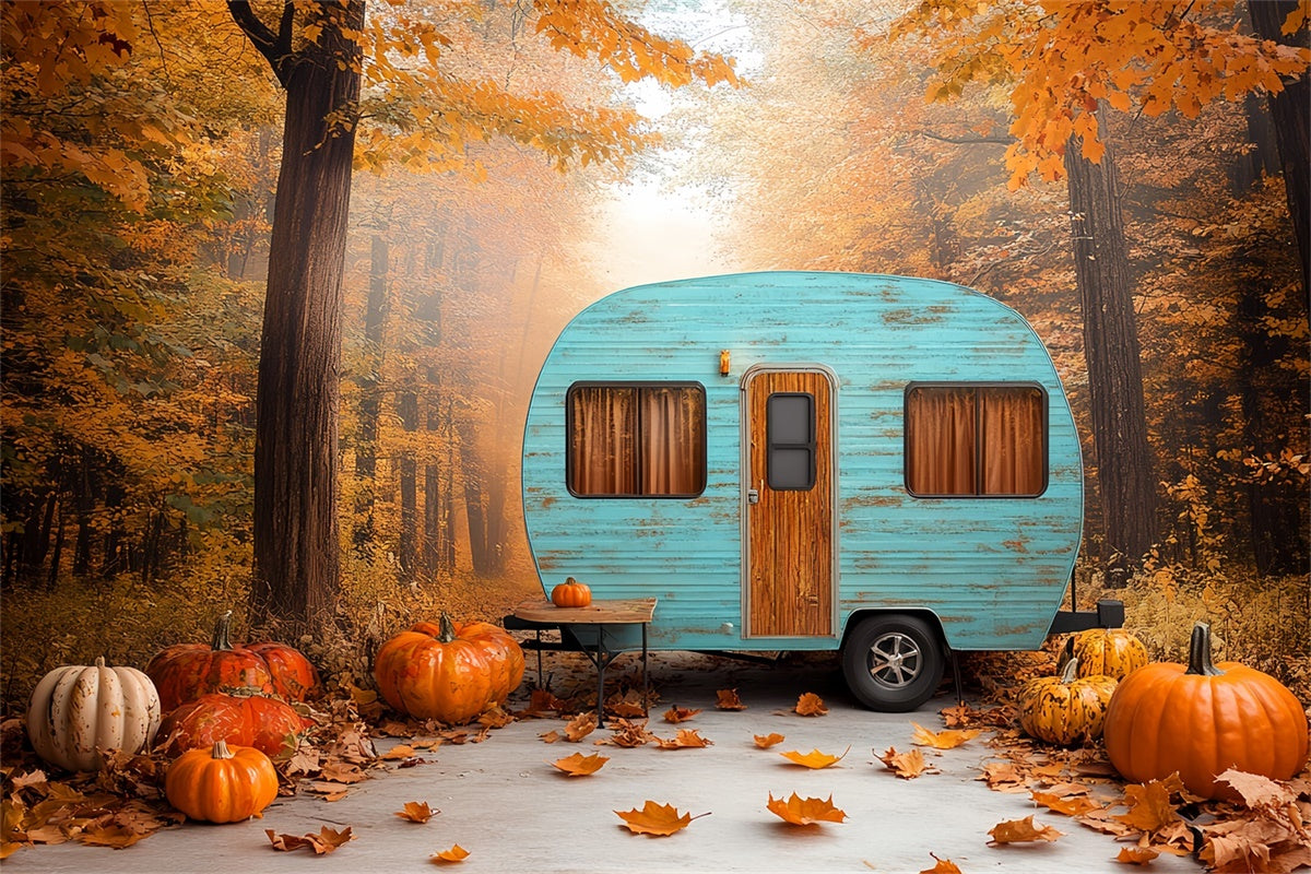 Forest Photo Backdrop Pumpkin Forest Camper Fall Backdrops UK CSH6-200