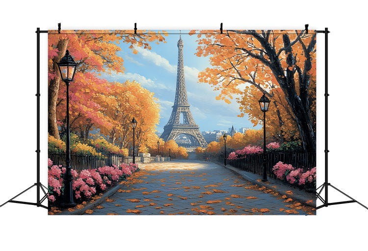 Fall Photo Backdrop Golden Parisian Stroll Backdrop UK CSH6-206