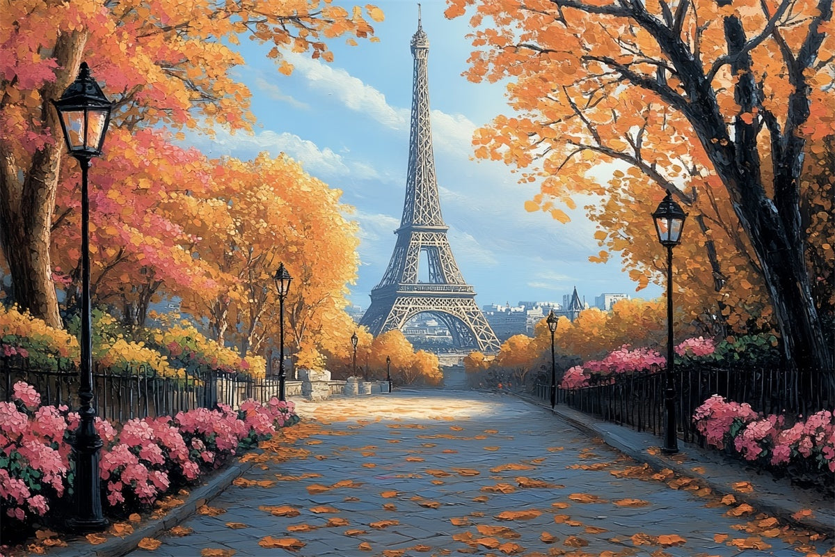 Fall Photo Backdrop Golden Parisian Stroll Backdrop UK CSH6-206