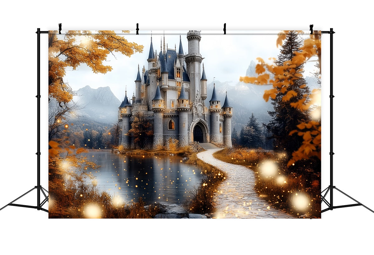 Fall Photography Backdrops Golden Leaves Castle Backdrop UK CSH6-210