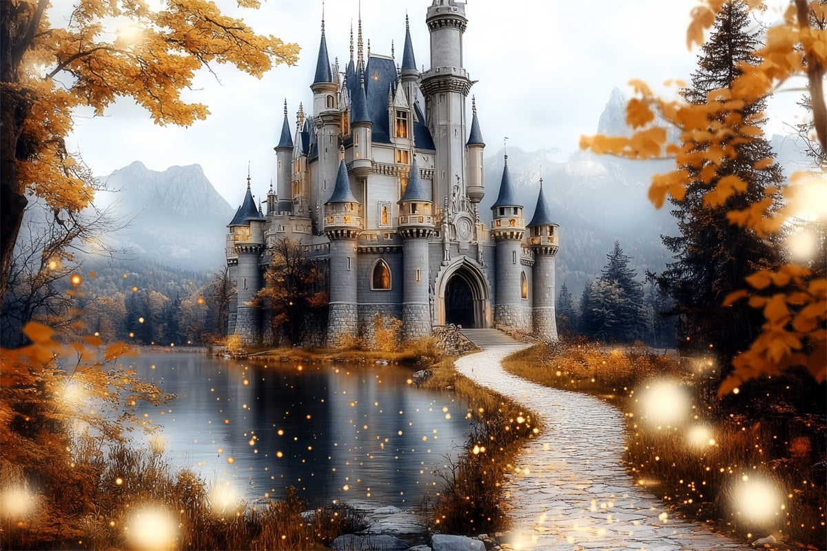 Fall Photography Backdrops Golden Leaves Castle Backdrop UK CSH6-210