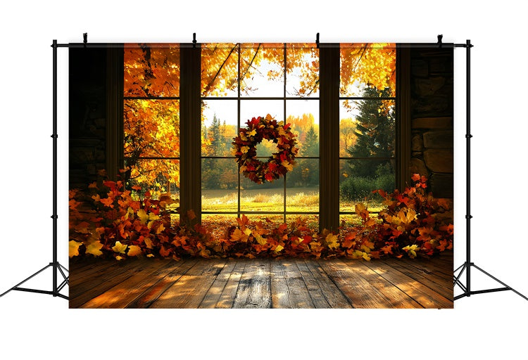 Fall Leaves Backdrop Maple Wreath Sunset Backdrop UK CSH6-211