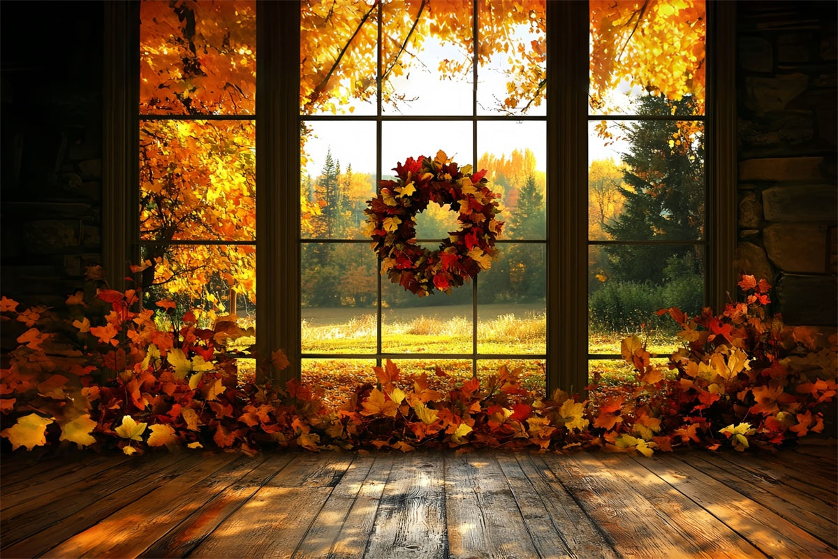 Fall Leaves Backdrop Maple Wreath Sunset Backdrop UK CSH6-211