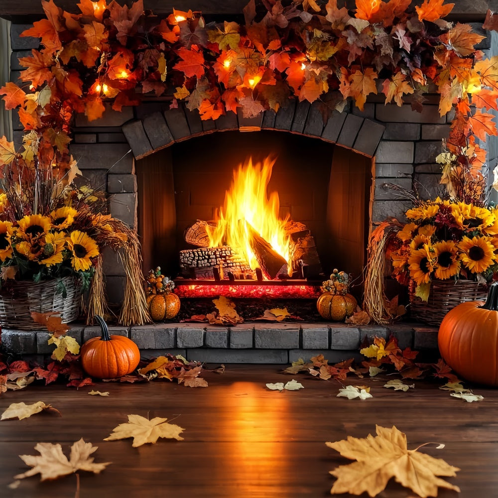 Fall Photo Backdrops Rustic Warmth Fireplace Backdrop UK CSH6-212