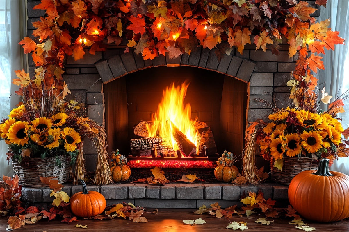 Fall Photo Backdrops Rustic Warmth Fireplace Backdrop UK CSH6-212