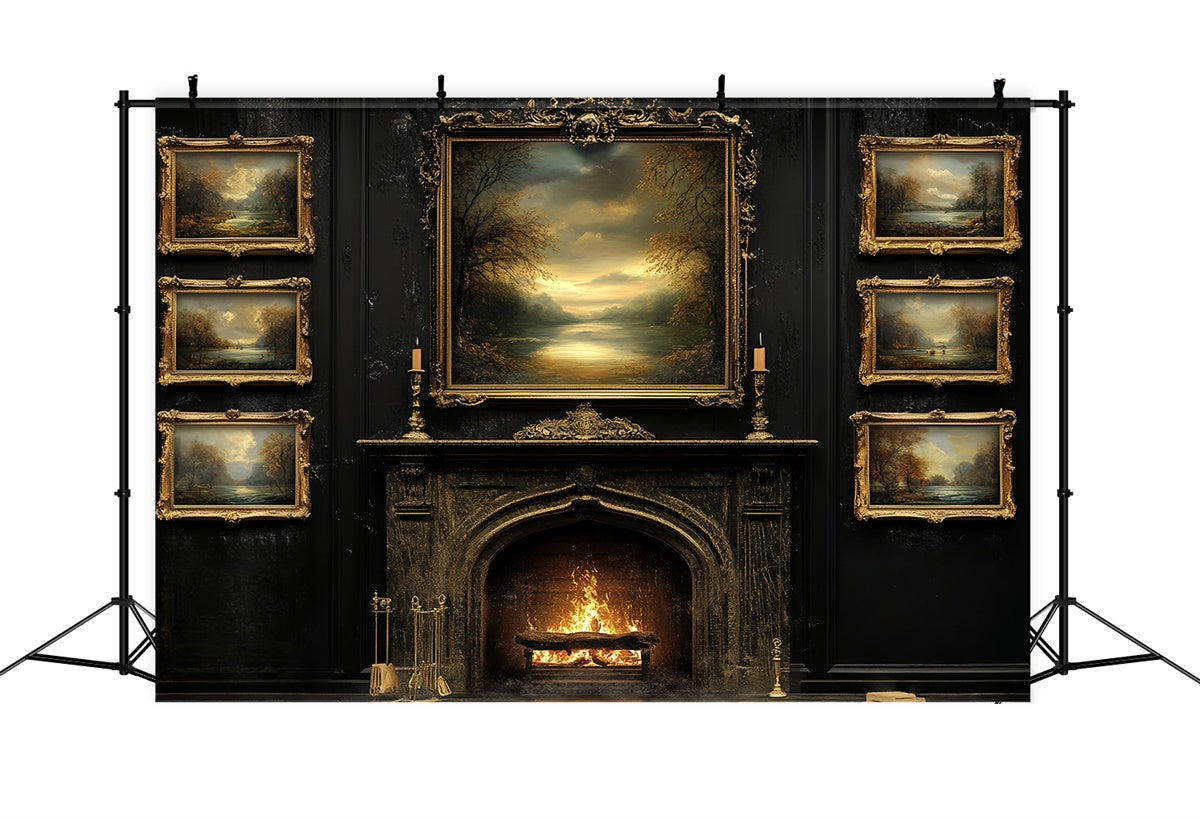 Autumn Photo Backdrop Gilded Frame Hearth Vintage Backdrop UK CSH6-216